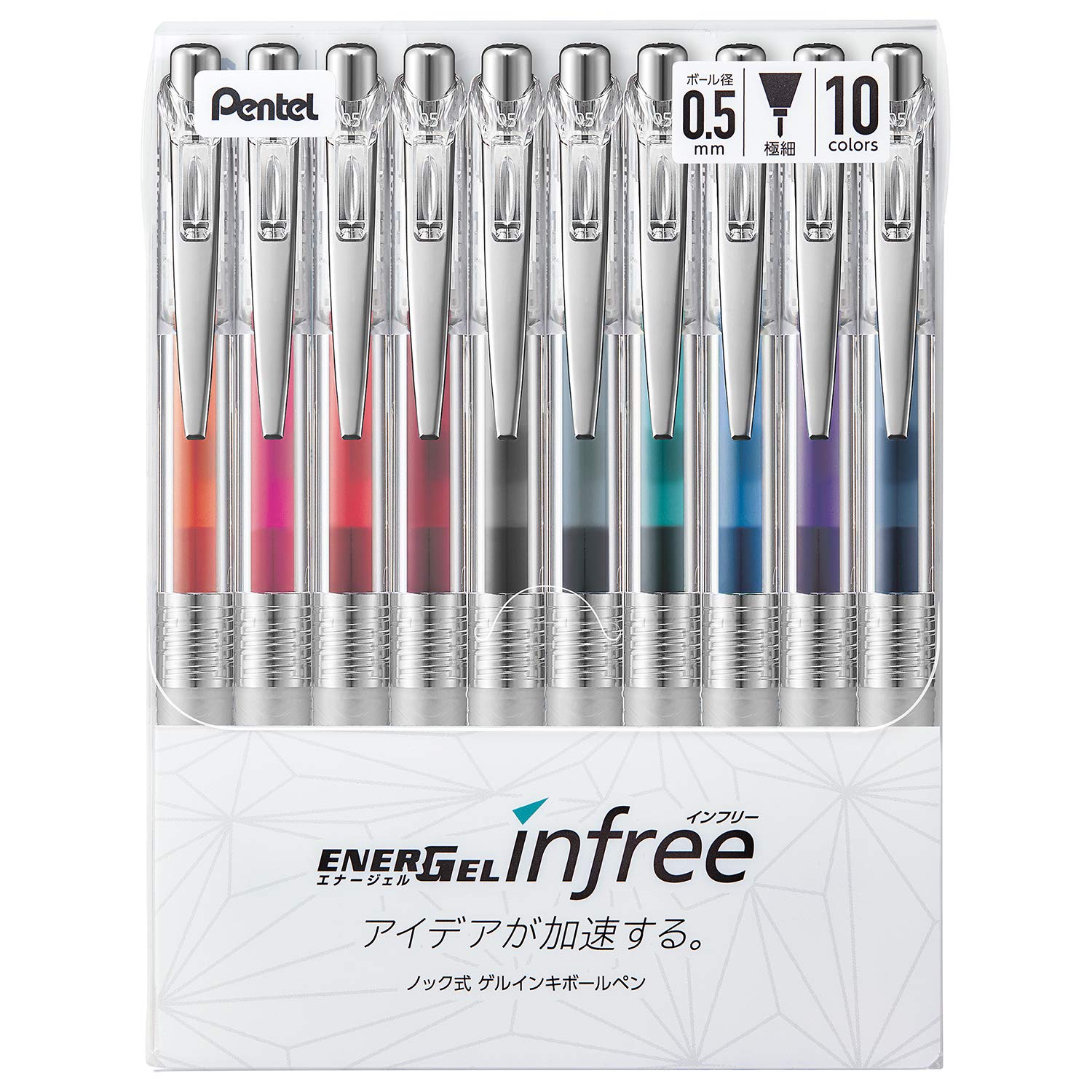 Pentel Energel Infree 0.5Mm Gel Ink Ballpoint Pen (10 Colors Made In Japan) Bln75Tl-10