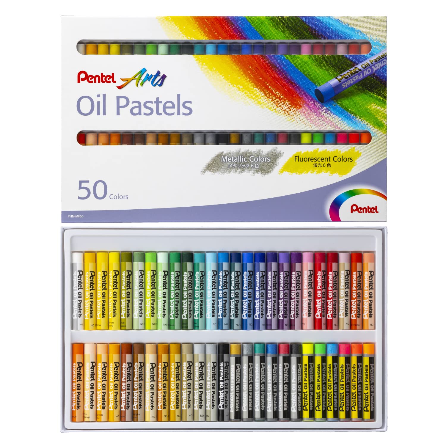 Pentel Oil Pastel 50 Colors (6 Metallic 6 Fluorescent) Japan Phn-Mf50 - YOYO JAPAN