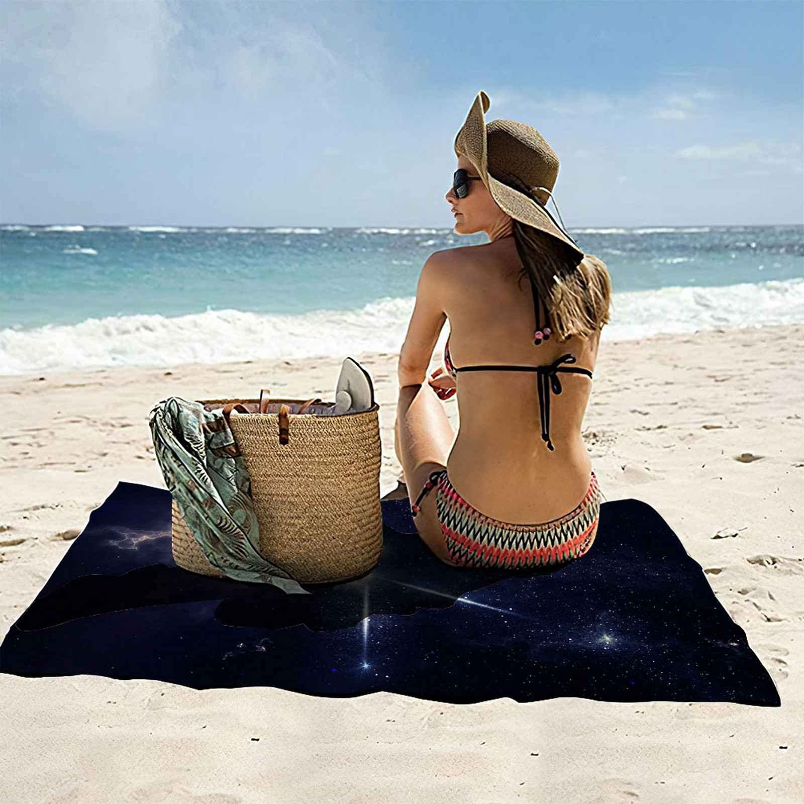 Pghawxz Beach Towel Japan - Microfiber Black Starry Sky 3D Swim Towel Quick Dry Sandproof Absorbent