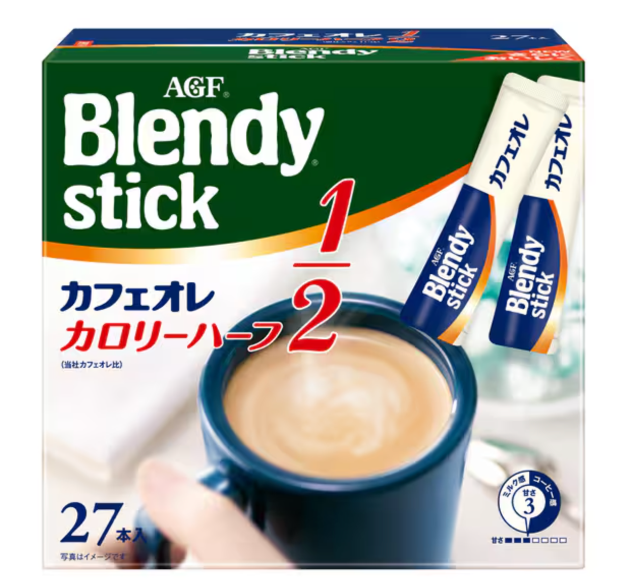 Ajinomoto Agf Blendy Stick Cafe Au Lait Half Calorie Version 30 Sticks - Mildly Sweet Coffee