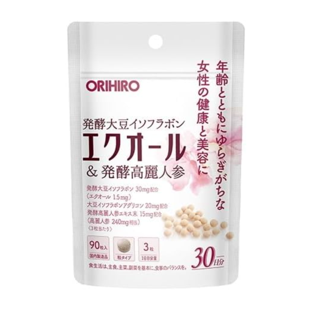 Orihiro Equol & Fermented Ginseng 90 Tablets - Soybean Extract Products - Estrogen Supplements