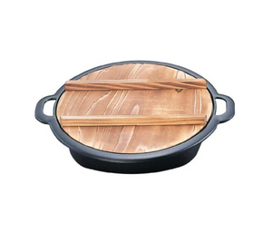 Iwachu Nambu Cast Iron Sukiyaki & Gyoza Pan Japan W/ Wooden Lid - YOYO JAPAN
