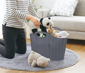 Seiei Gray Rattan Style Foldable Laundry Basket Hamper Bag Japan - 55X38X39Cm Compact Storage 120415 - YOYO JAPAN