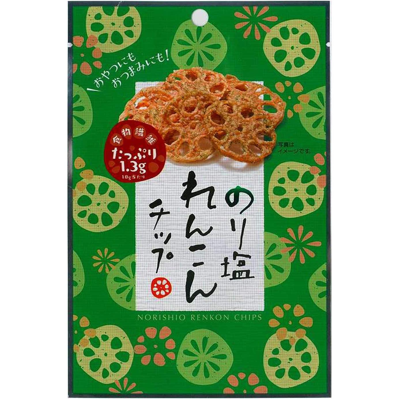 Sokan Nori Renkon Chips Japanese Seaweed Flavored Lotus Root Chips 18g (Pack of 6)