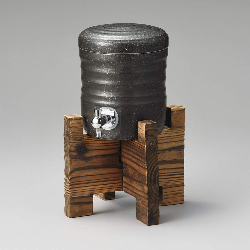 Generic Product Tensho Black Glaze Shochu Server W/ Wooden Base 29Cm Made In Japan - YOYO JAPAN