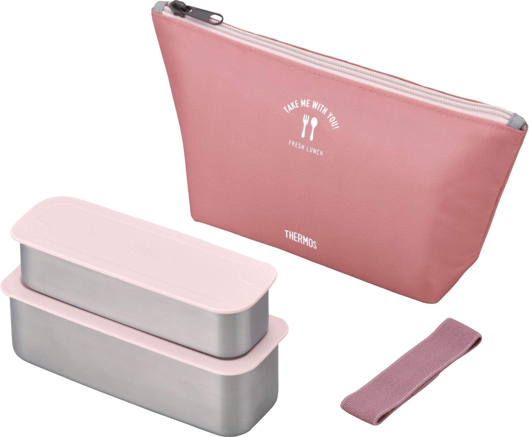 Thermos Japan Bento Box 2 Tier Slim Lunch Box 635Ml Dusty Pink Dsa-604W Dtp