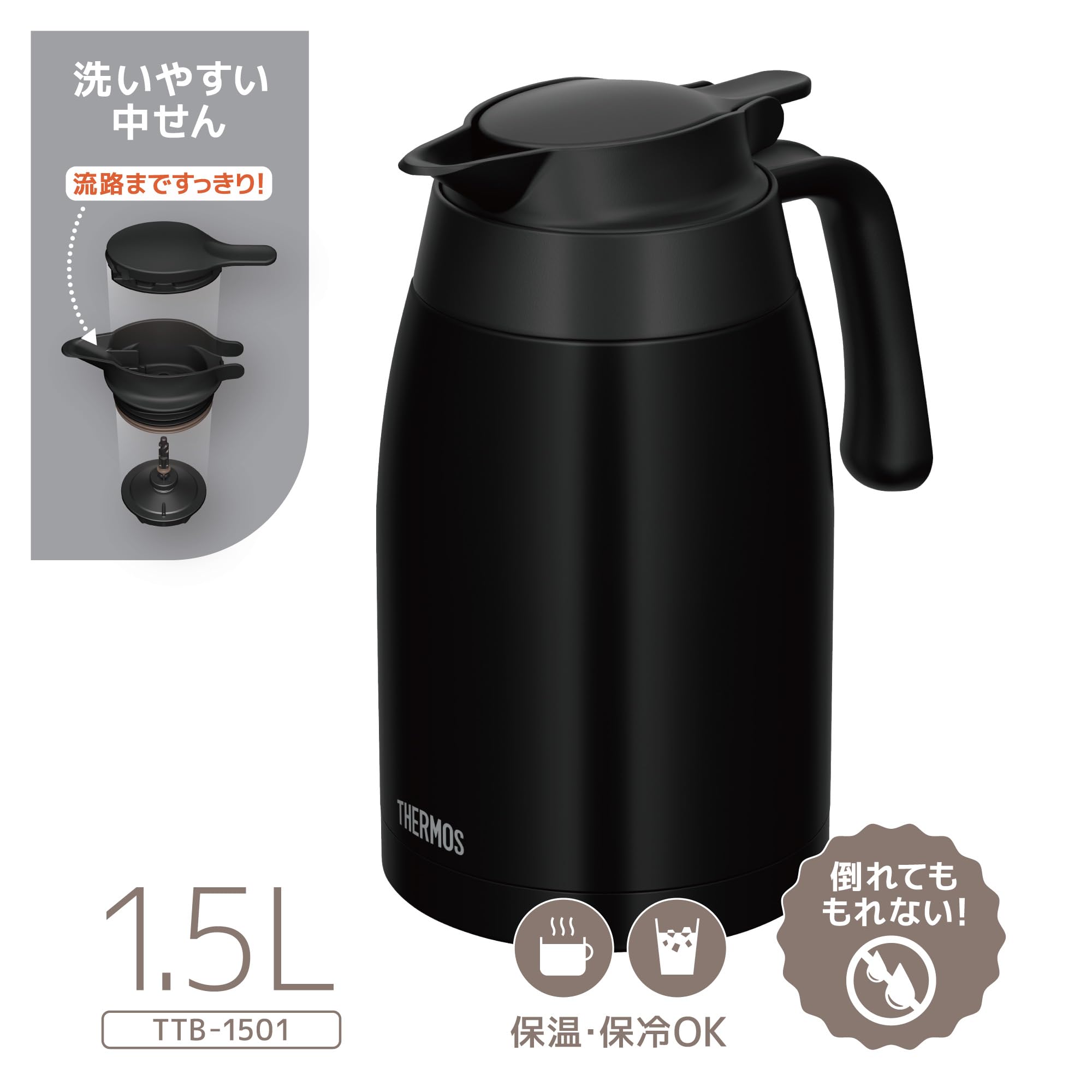 Thermos Ttb-1501 Mtbk 1.5L Matte Black Stainless Steel Thermal Tabletop Pot