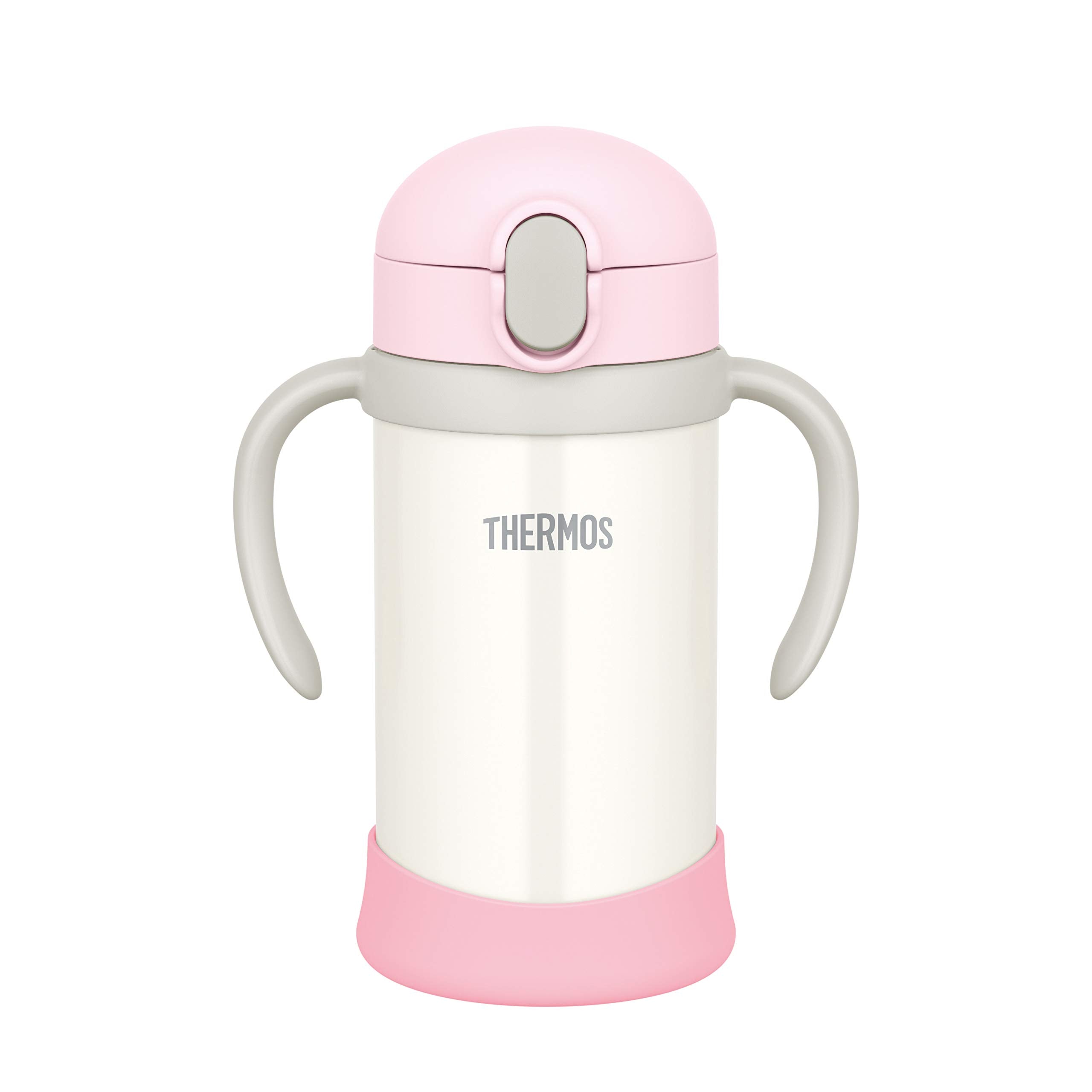 Thermos 350ml Baby Vacuum Flask with Straw in Pink White