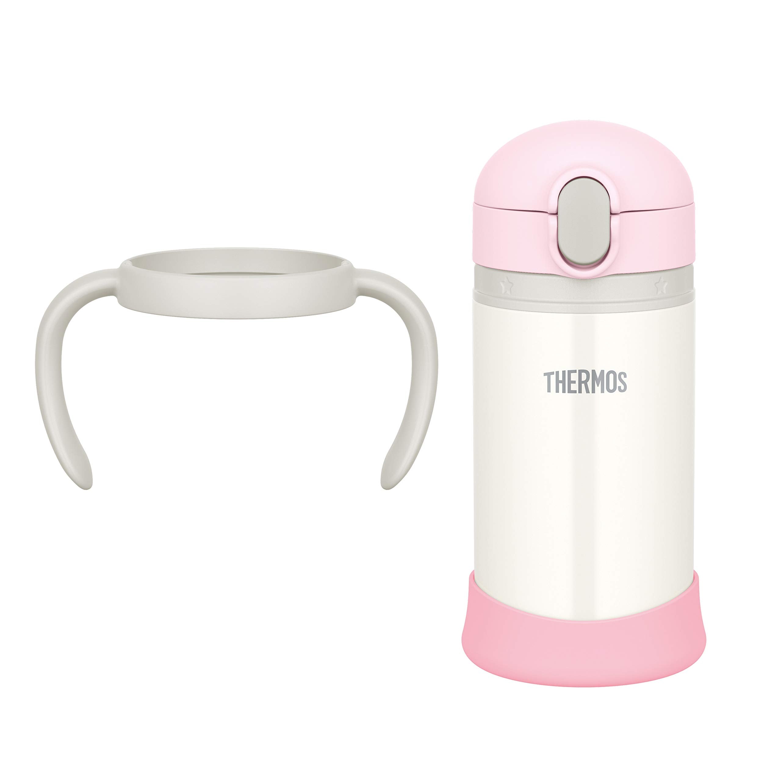 Thermos 350ml Baby Vacuum Flask with Straw in Pink White