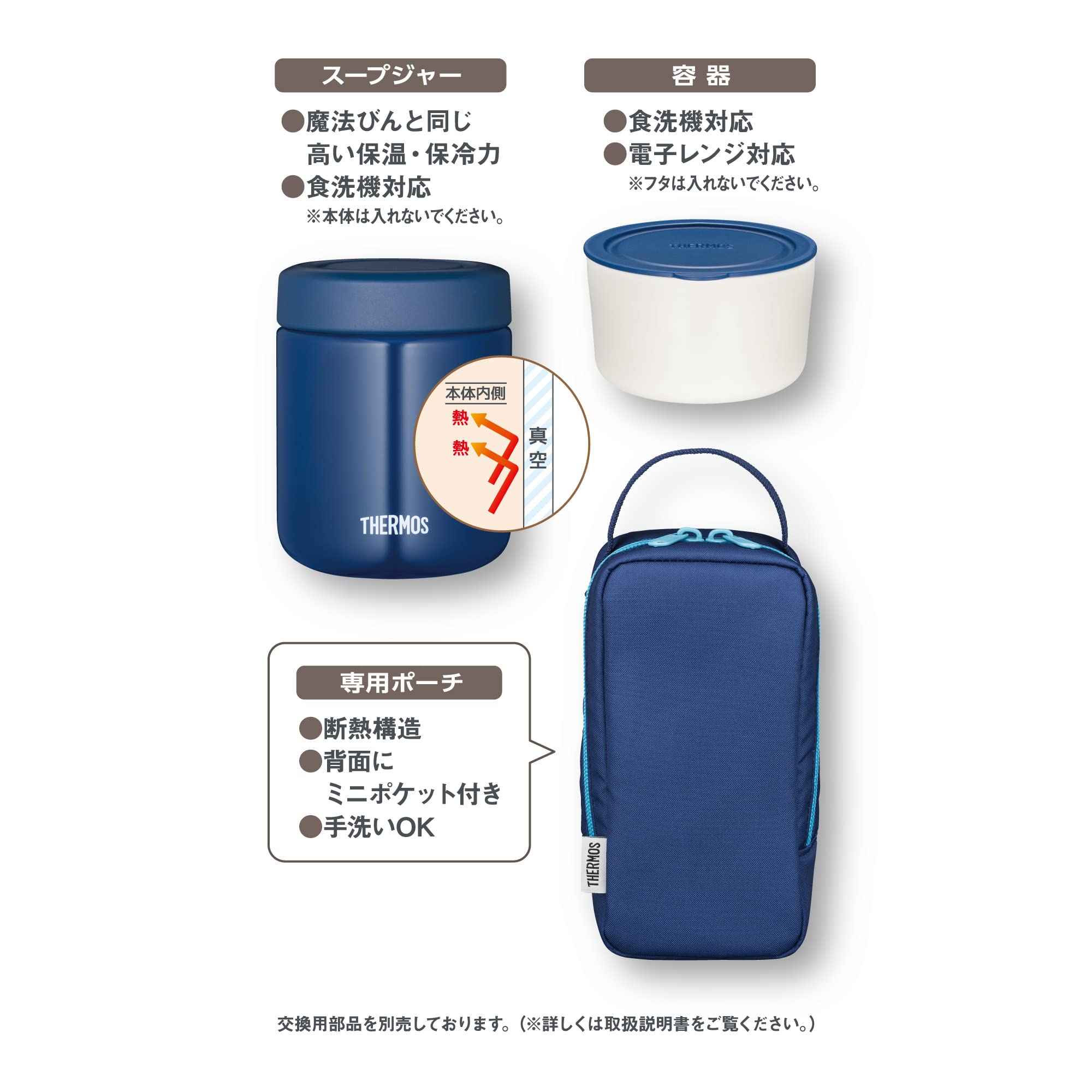 Thermos Japan Vacuum Insulated Soup Lunch Set 300Ml Navy Jby-551