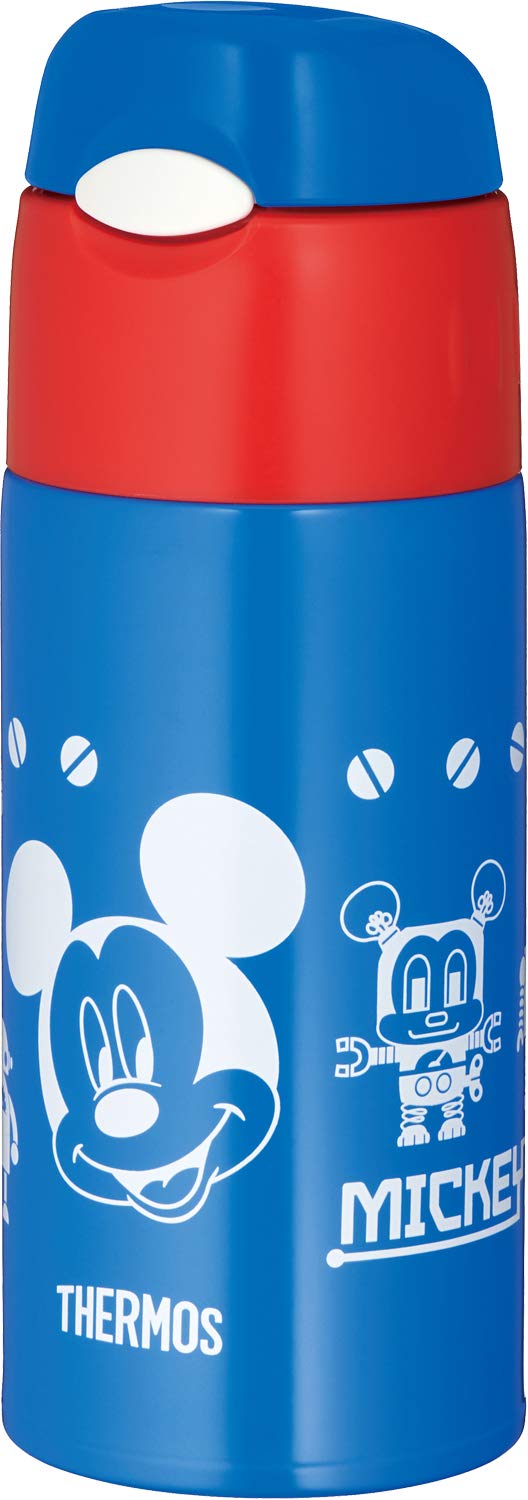 Thermos 400ml Mickey Blue Red Straw Bottle - Vacuum Insulated for Cold Storage