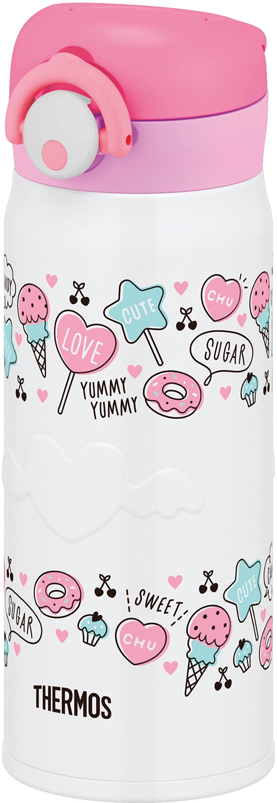 Thermos Vacuum Insulated Water Bottle Mobile Mug 400ml White Pink JNR-401