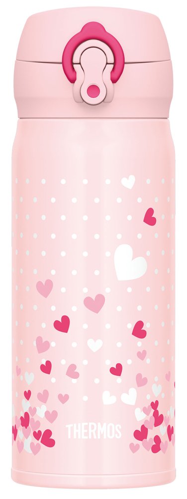 Thermos 400Ml Insulated Water Bottle - Portable Vacuum Mug Pink Heart Design