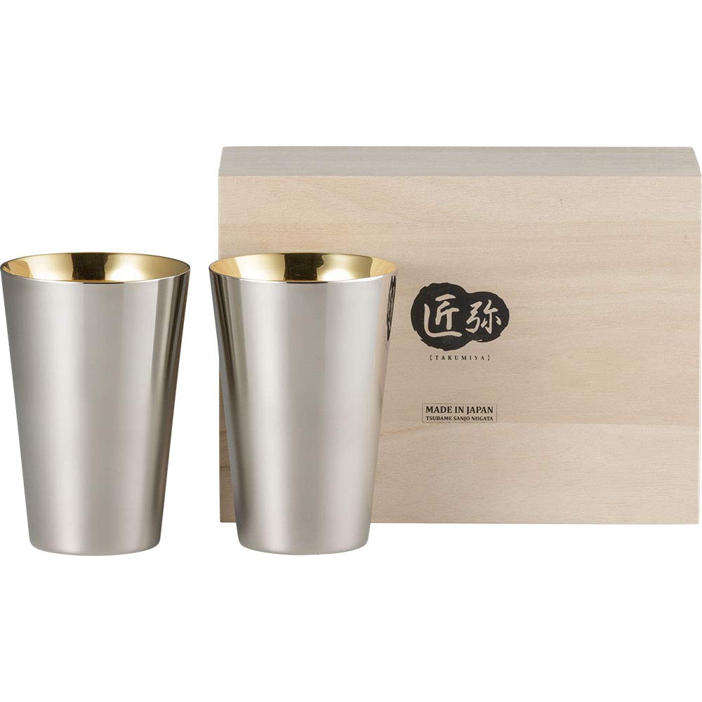 Wahei Freiz Tsubamesanjo Craftsmanship Stainless Steel Tumbler 390Ml 2Pcs Gold Plated Japan Double Layer Heat Cold Insulation Takumiya Ty-074