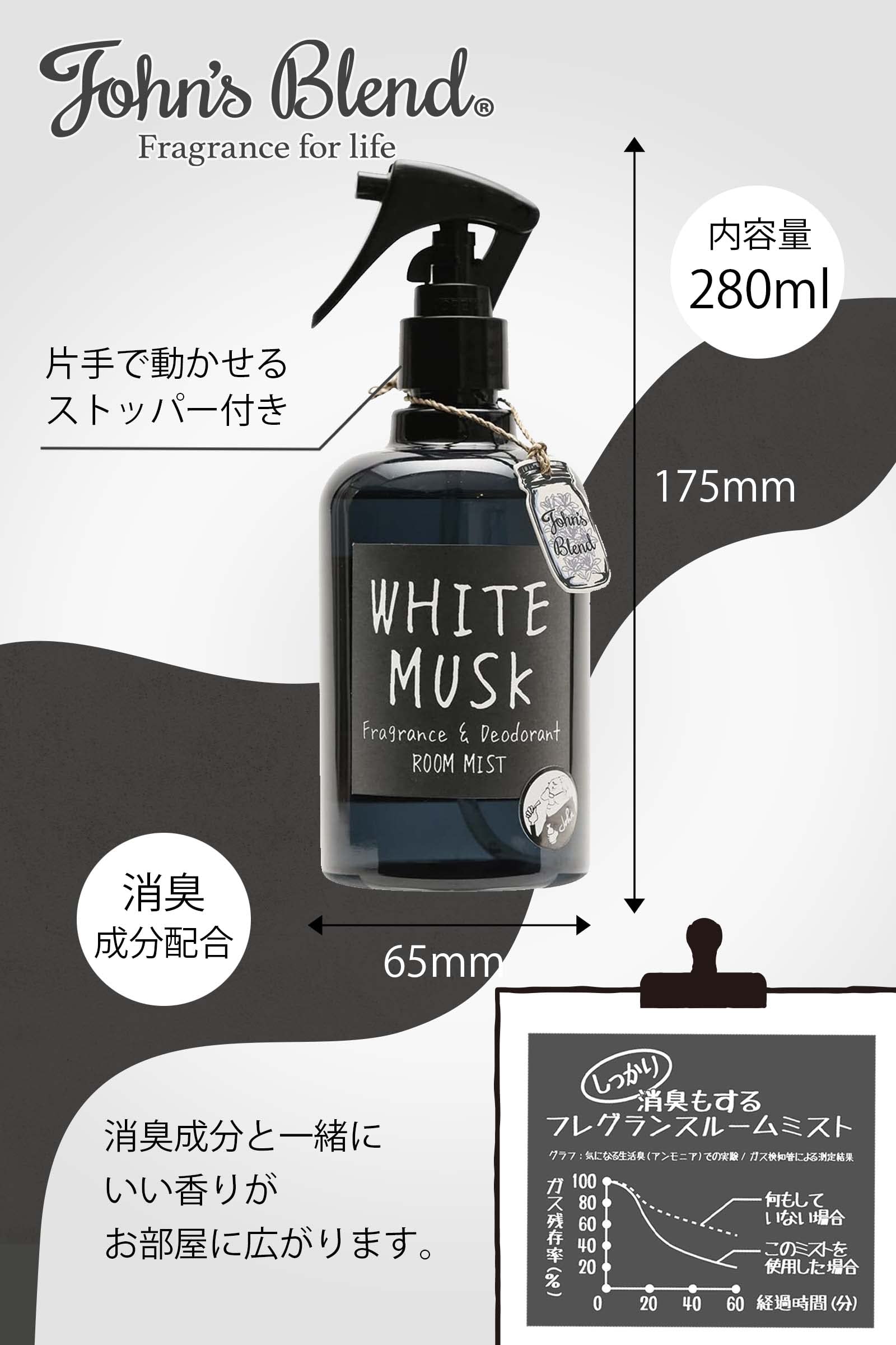 John's Blend White Musk Air Freshener Mist Spray 280ml for Home & Car Use - YOYO JAPAN