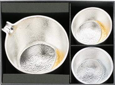 Teshigoto Club Japanese Sake Set Of Moon Katakuchi Tsuki Gold Leaf + Sake Cup Tsuki Tin Gold Leaf