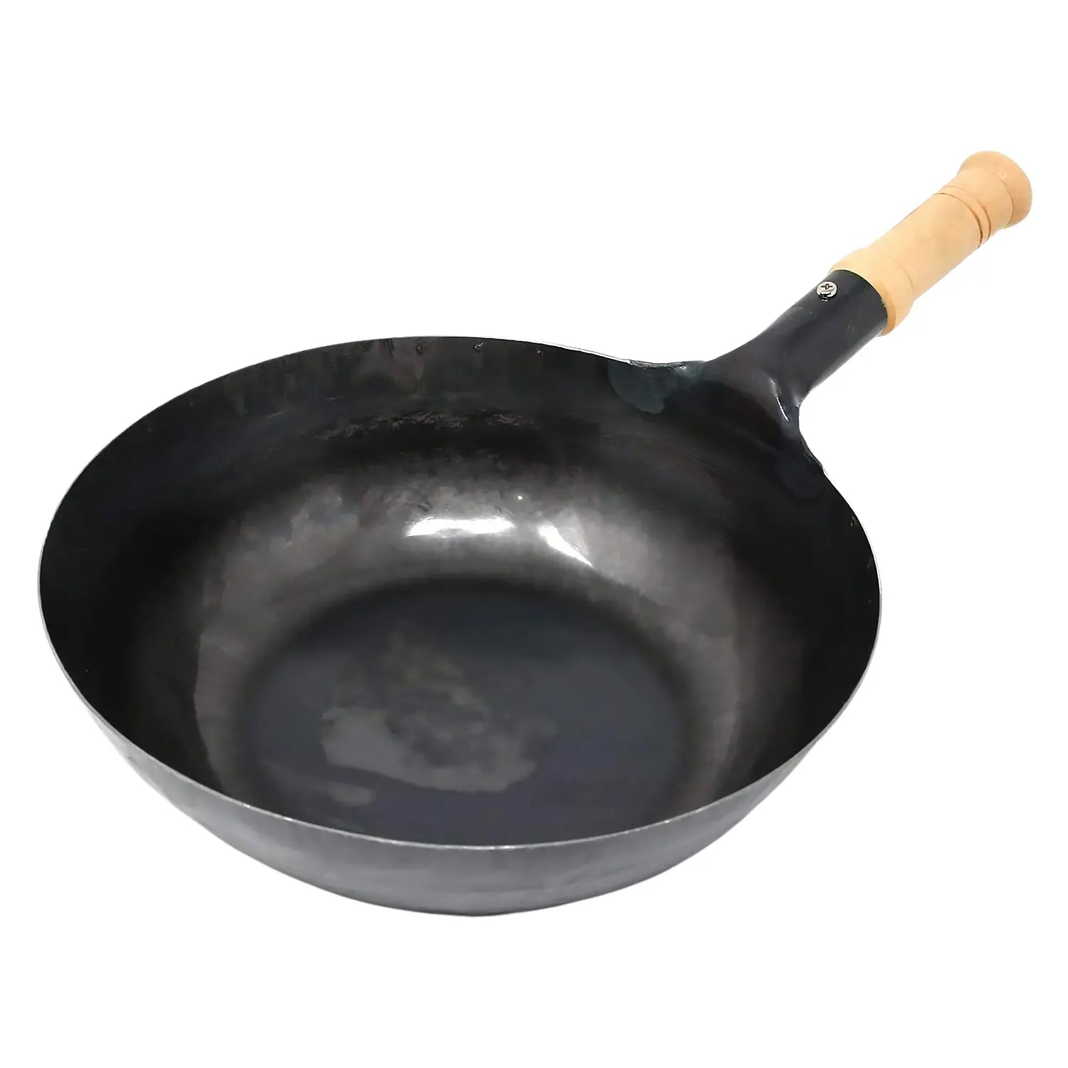 Yamada Hammered Iron Wooden Handle Round Bottom Wok (1.2Mm Thickness) 33cm - Unseasoned