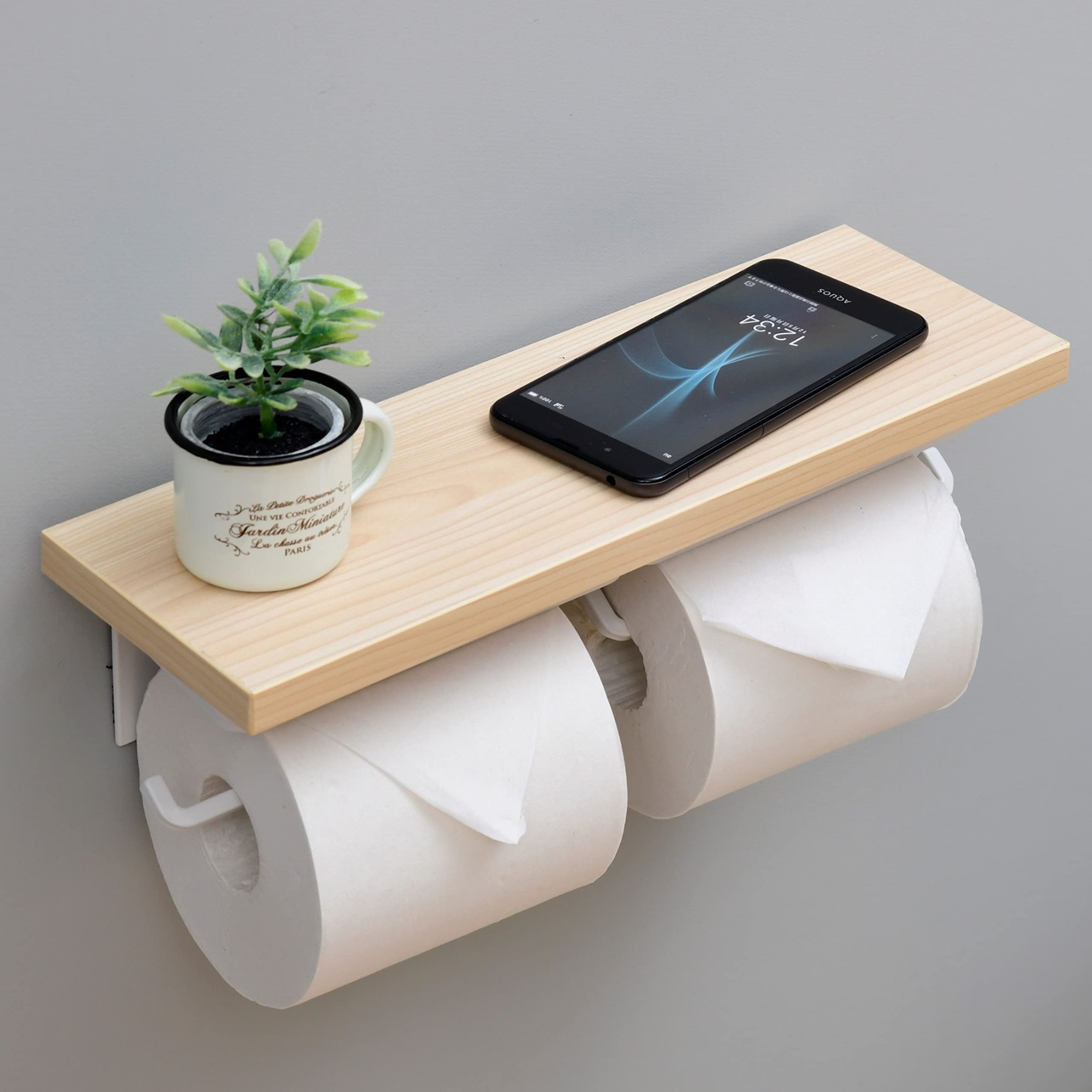 Yamazen Toilet Paper Holder With Shelf Japan 32X11X9Cm Wood Natural/Matte White Easy Installation Rph-W(Wn/Mwh)