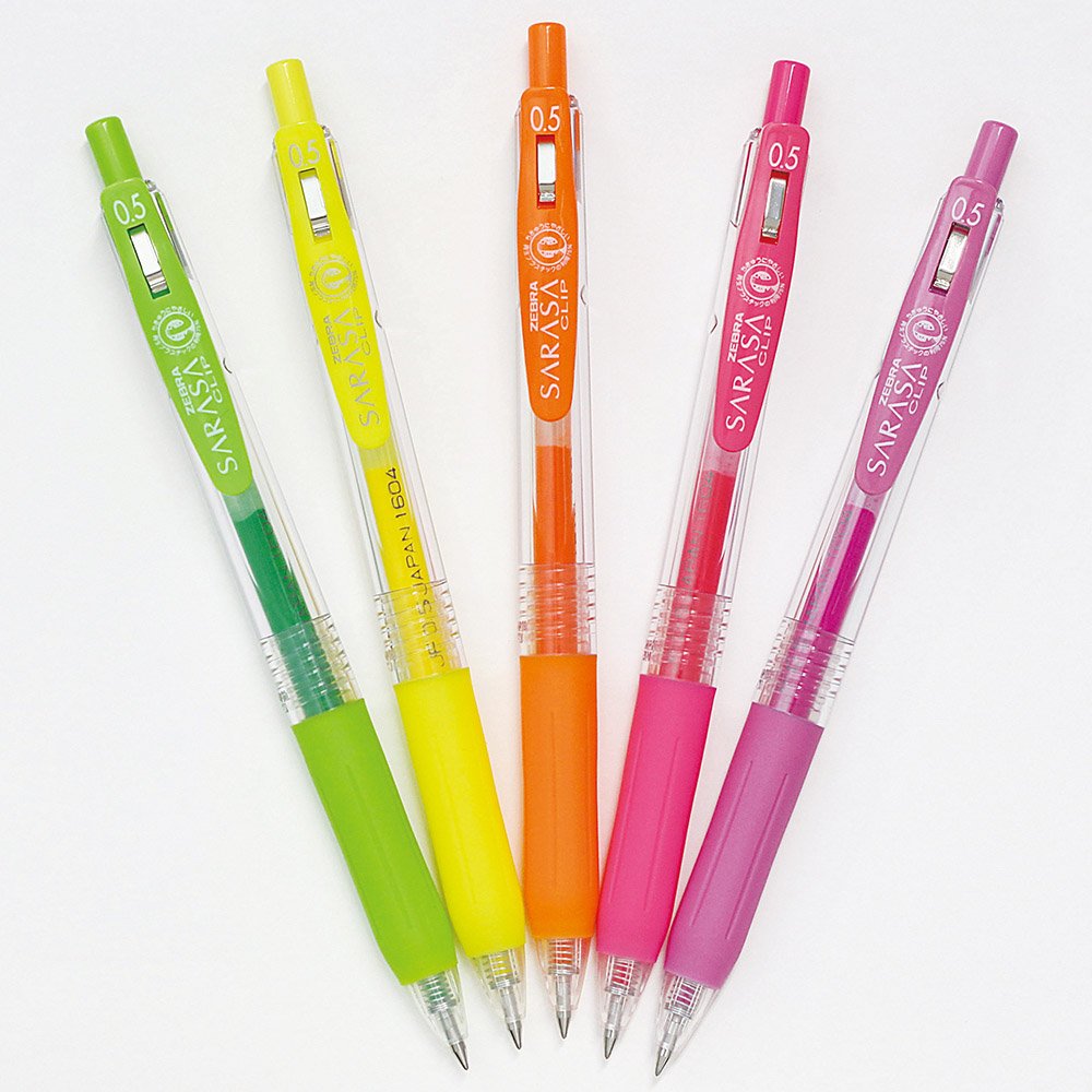 Zebra Sarasa Clip 0.5 Neon Ballpoint Pens 5 Colors Japan Jj15-5C-No