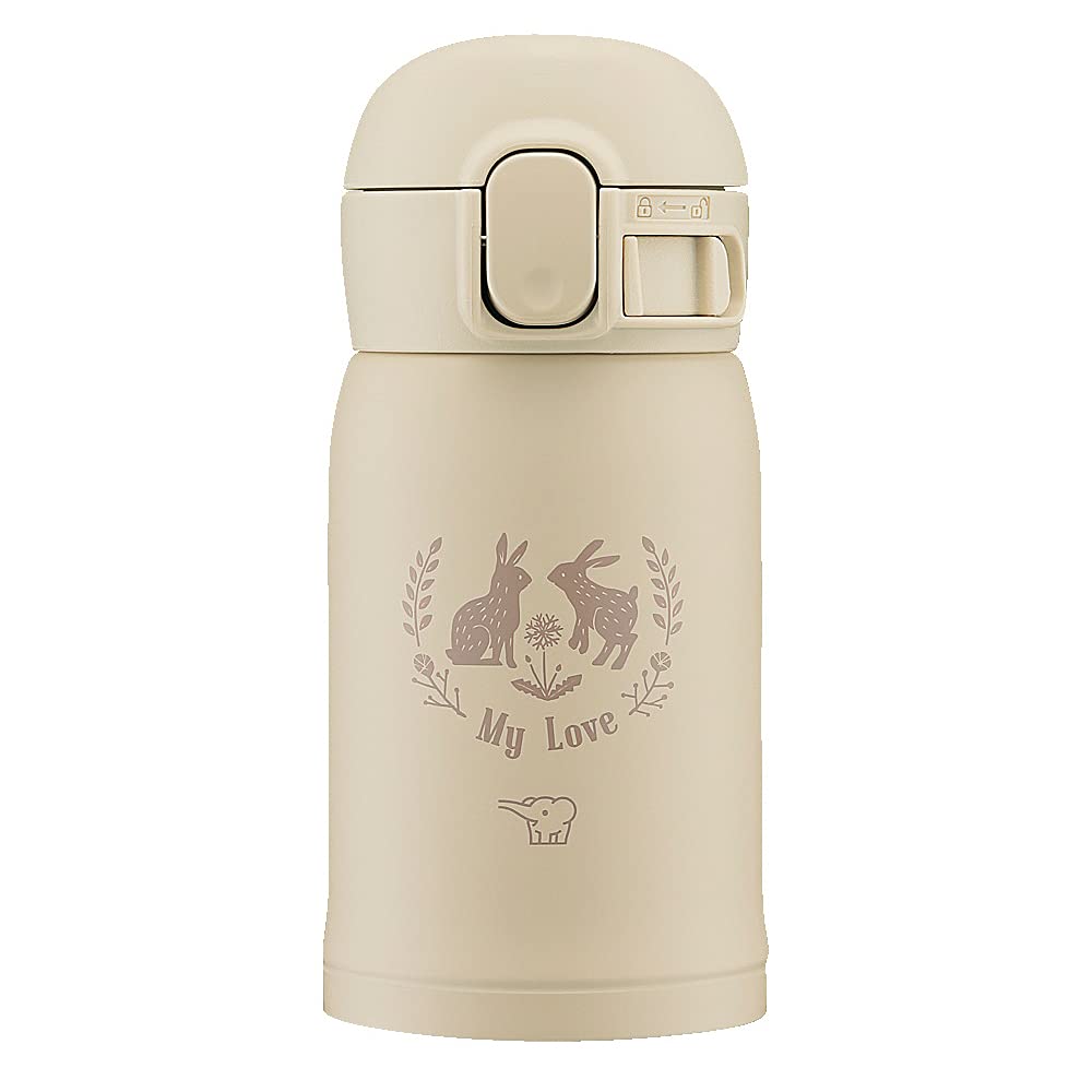 Zojirushi Seamless Stainless Steel Beige Water Bottle Mug One-Touch 0.24L