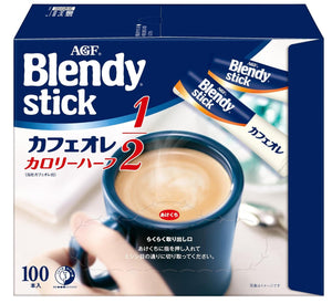 Ajinomoto Agf Blendy Stick Cafe Au Lait Half Calorie Version 100 Sticks - Mildly Sweet Coffee