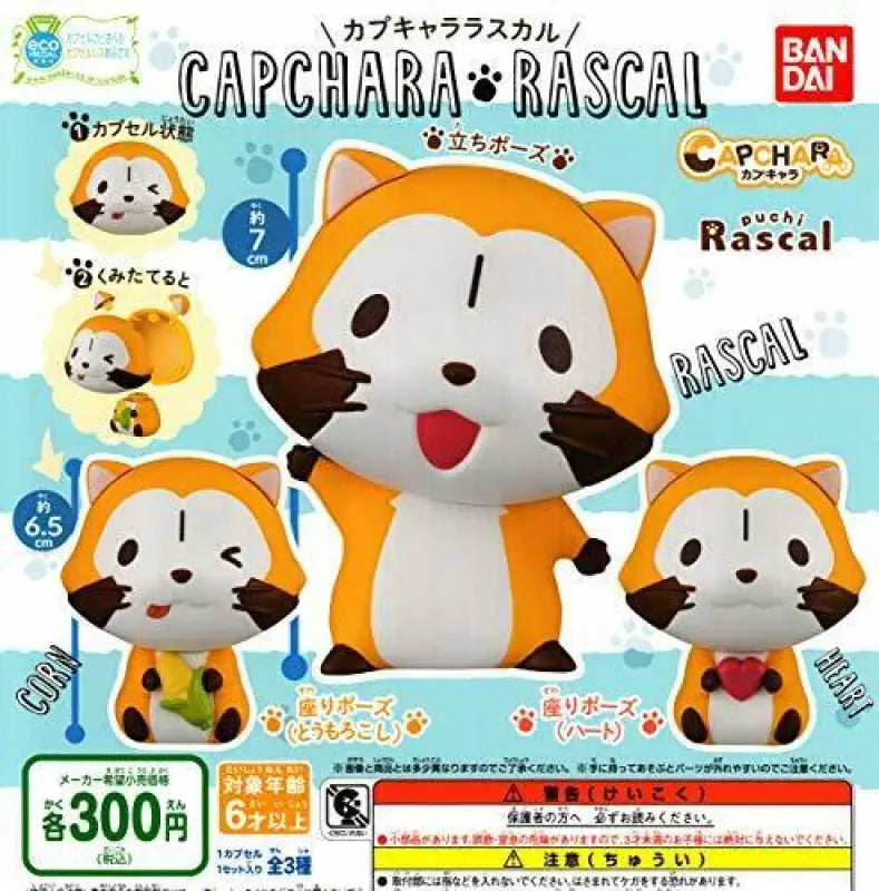 Bandai Capchara Rascal All 3 Set Gashapon Mascot Capsule Figures - Toy