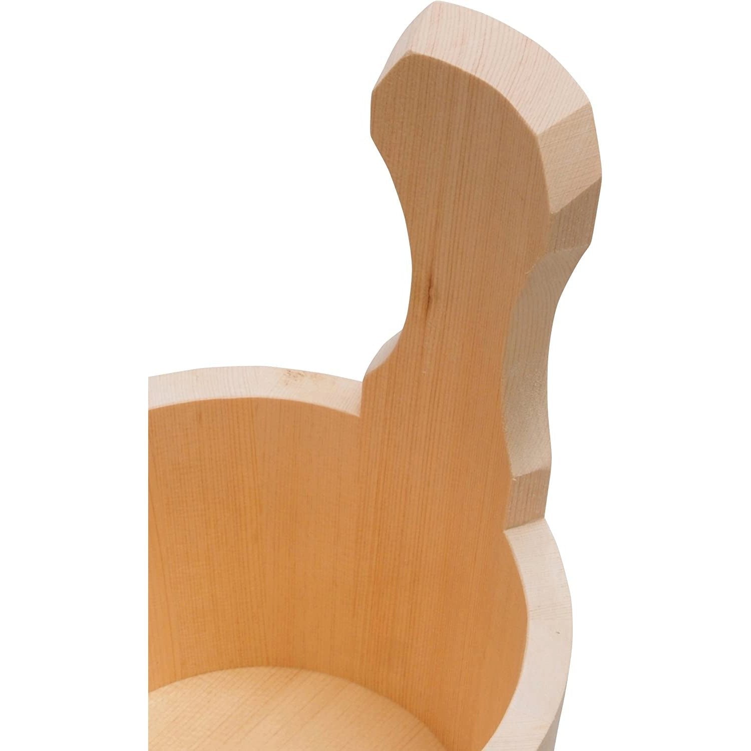 Close-up of Umezawa Hinoki Bath Bucket, showcasing natural cypress wood grain