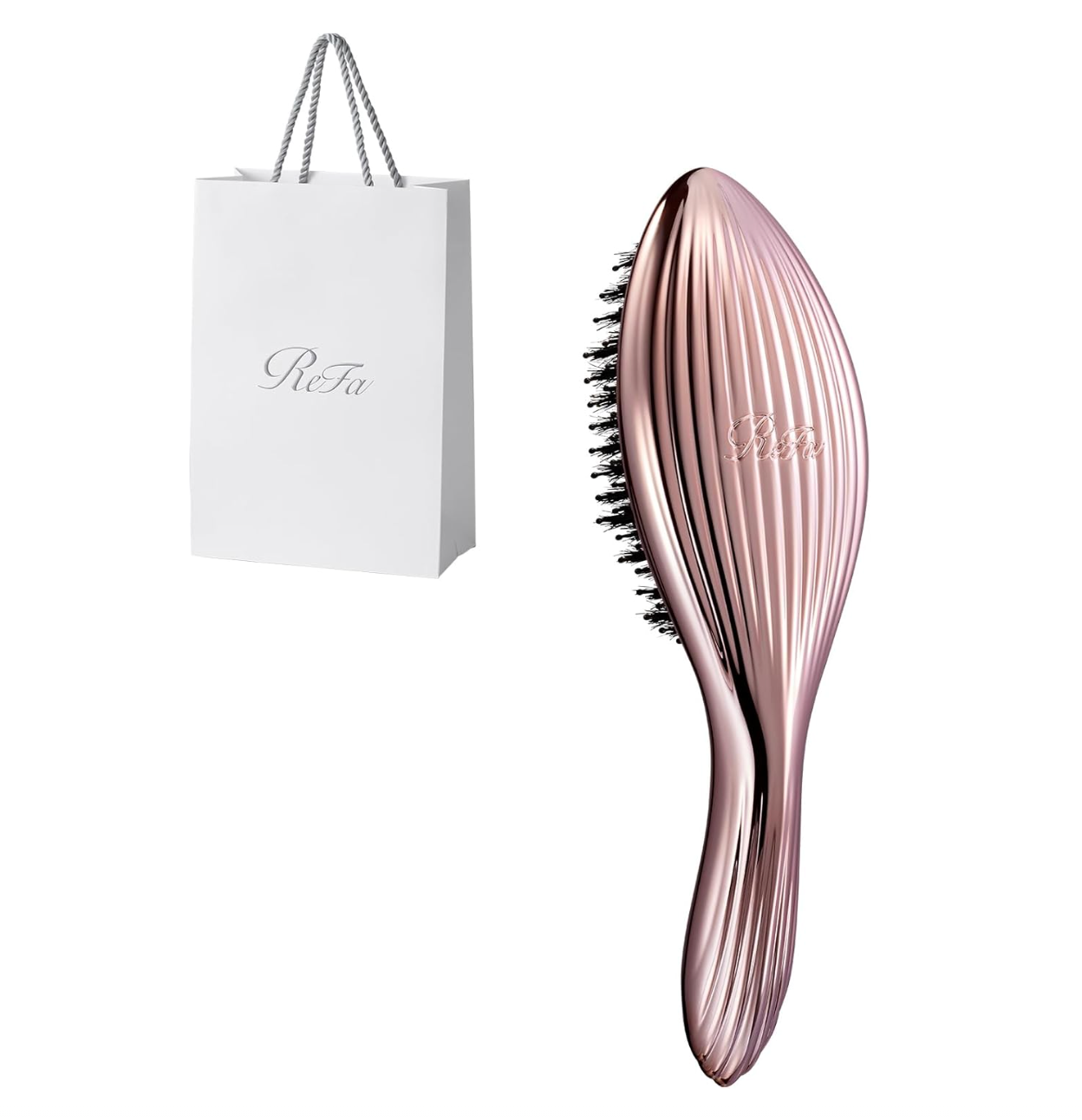 ReFa AILE BRUSH RAY Rose Gold, premium brush, natural boar bristles, ideal for detangling and polishing hair