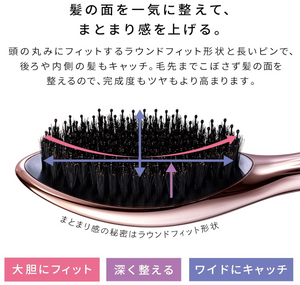 Close-up of ReFa AILE BRUSH RAY Rose Gold, featuring nylon pins for tangle-free brushing benefits