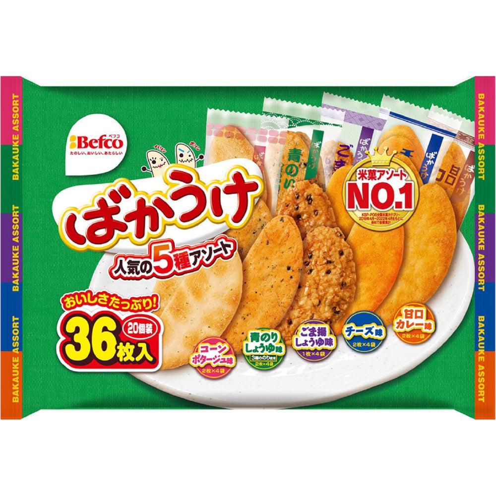 Befco Bakauke Senbei Rice Crackers 5 Flavors Assortment 36 Pieces - YOYO JAPAN