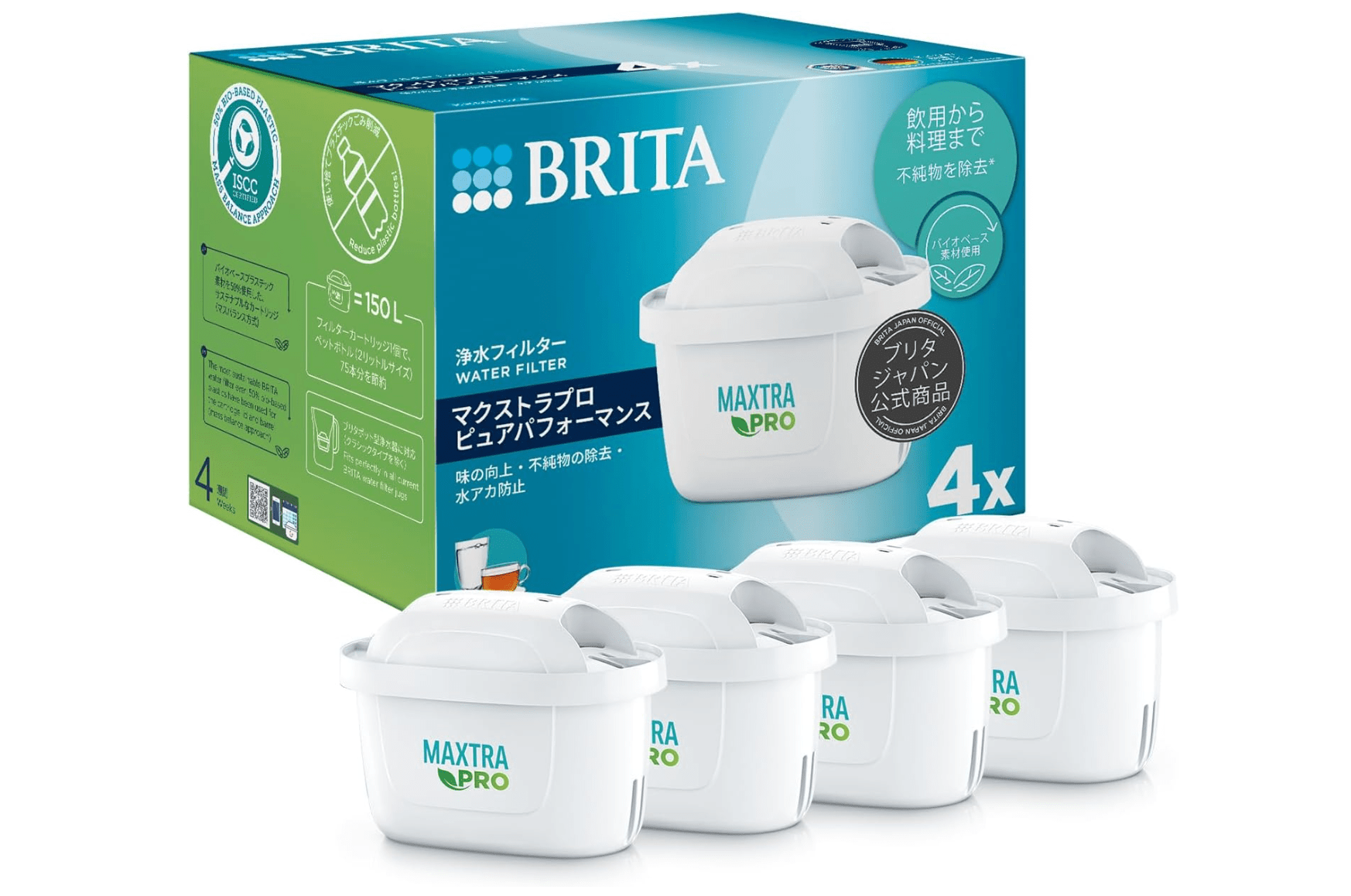 Brita Cartridge Water Purifier, Pot Type, Replacement, 4 Pieces