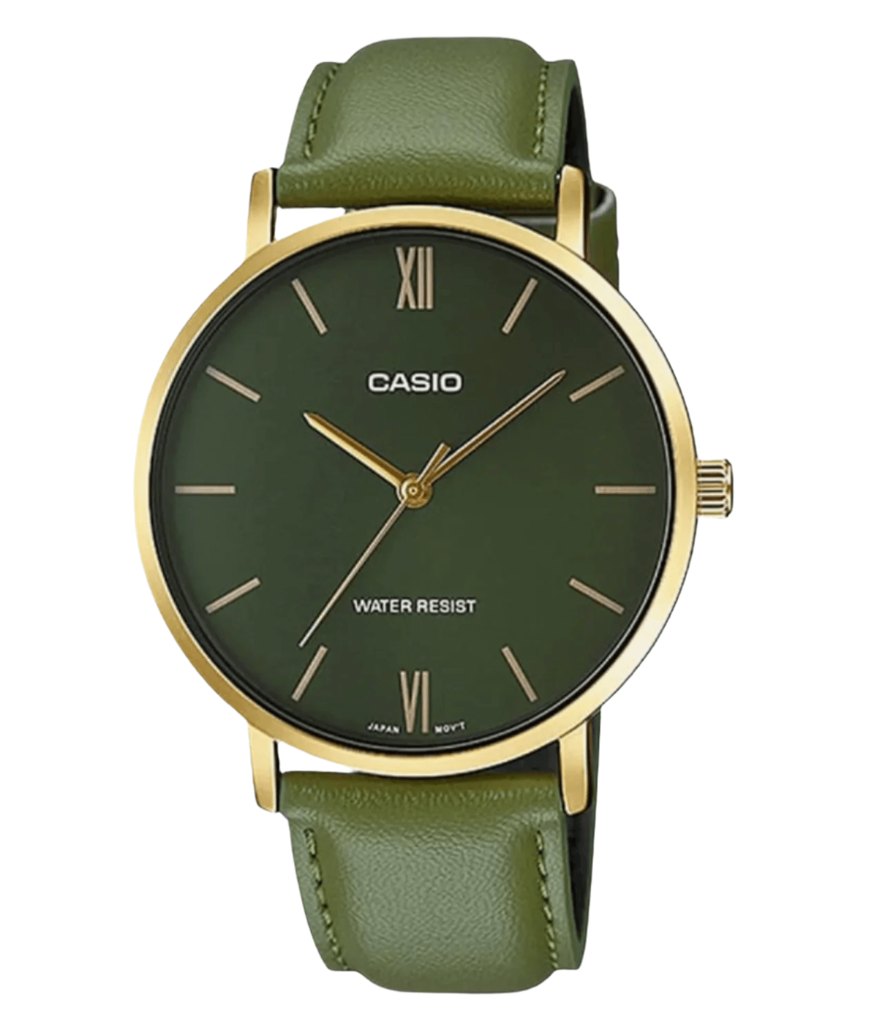 Casio MTP - VT01 Series Quartz Men's Watch, Gold x Green Leather MTP - VT01GL - 3B