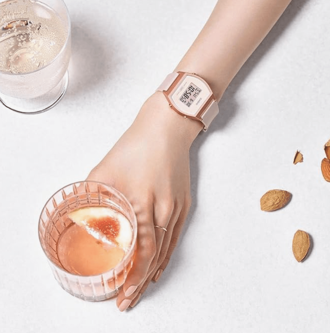 Casio Standard Standard Digital LW 204 Digital Watch for Women, Kids, Girls, beige/rose