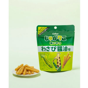 3-pack Calbee Jagarico Potato Sticks Wasabi Soy Sauce, savory-spicy flavor, crafted for wasabi fans