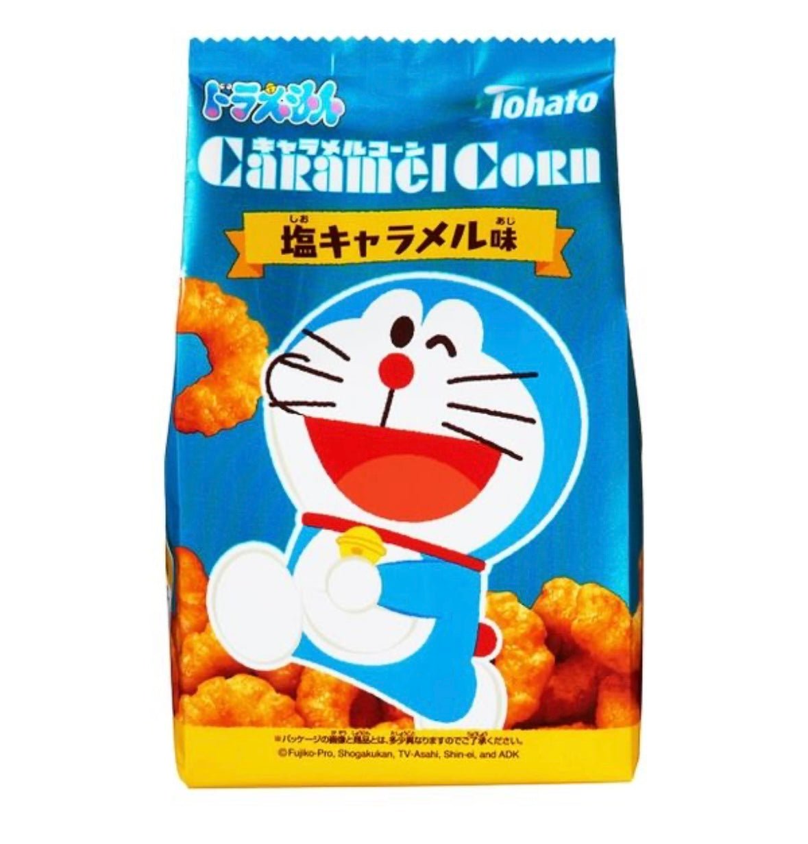 Tohato Caramel Corn Doraemon Limited Edition sweet corn chips, ideal for cheerful snacking