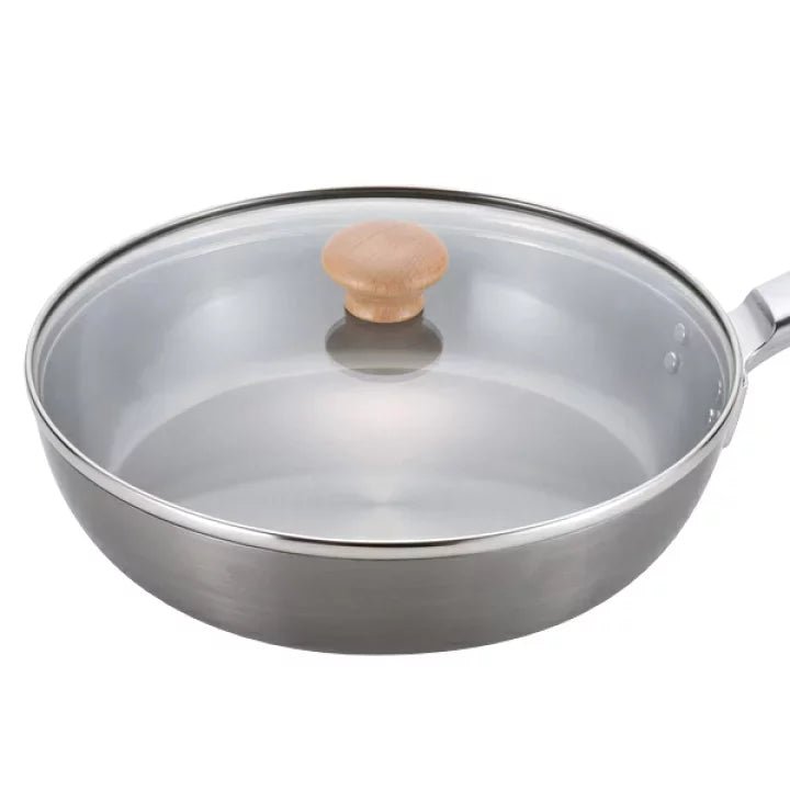 Chitose Induction Iron Frying Pan With Glass Lid 24cm - YOYO JAPAN