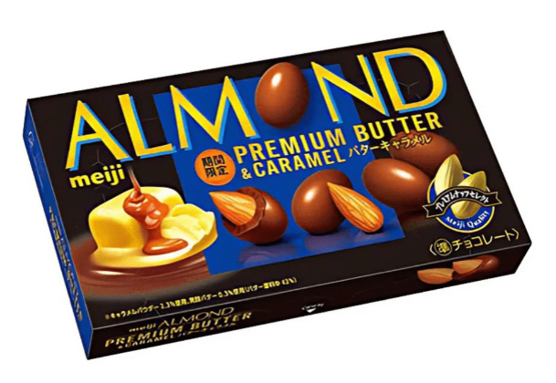 Meiji Almond Premium Butter Caramel 5 pcs with roasted almonds, offering a satisfying crunch for daily enjoyment