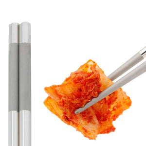 Close-up of Shimomura Stainless Steel Long Cooking Chopsticks 30cm featuring smooth finish for better control