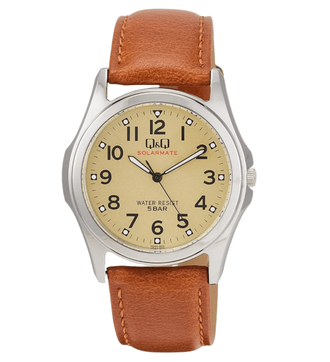 Citizen Q&Q H044 - 303 Men's Watch, Solar, Waterproof, Leather Strap, Brown, Braun, Watch Analog, Quartz, Vintage