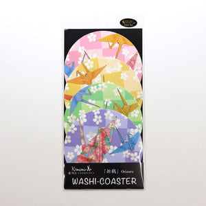Kamiiso Kimono Washi Coaster Japanese Origami Crane Set 4 Pieces, handcrafted washi coasters ideal for daily tea or coffee use.