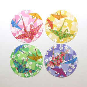 4-piece Kamiiso Kimono Washi Coaster Japanese Origami Crane Set, featuring delicate origami crane design for elegant gatherings.