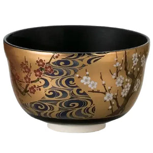 Handmade Chawan Gold Plum Blossom Matcha Tea Bowl, ceramic, elegant gold design, ideal for Japanese tea