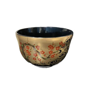 Handmade Chawan Gold Plum Blossom Ceramic Tea Bowl, perfect for matcha preparation or elegant display