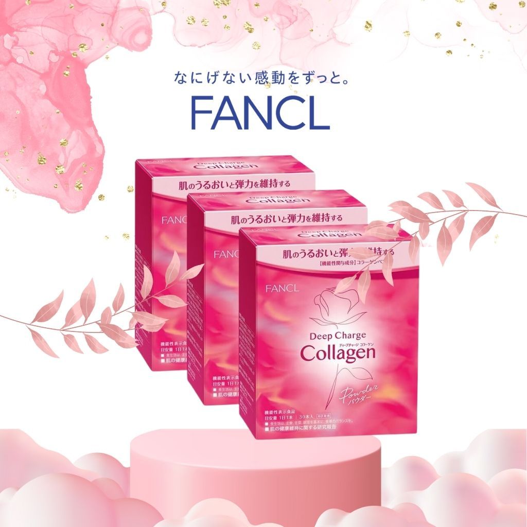 FANCL Deep Charge Collagen Powder in 90 Days Set of 3, vitamin C, perfect for daily skincare