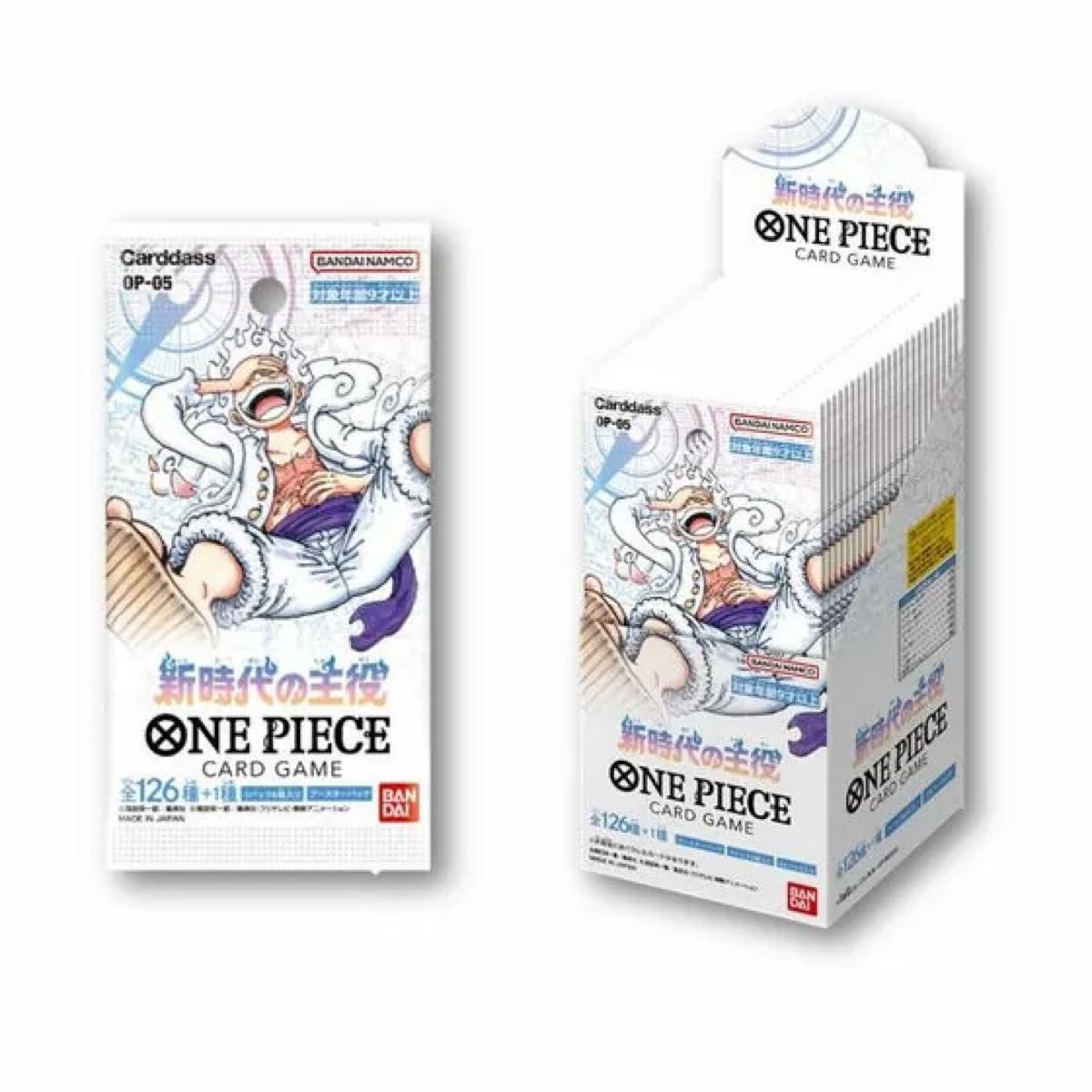 Close-up of Bandai One Piece Card Game New Era Protagonist 24 Packs Japan OP-05, featuring Eiichiro Oda illustration for collectible value