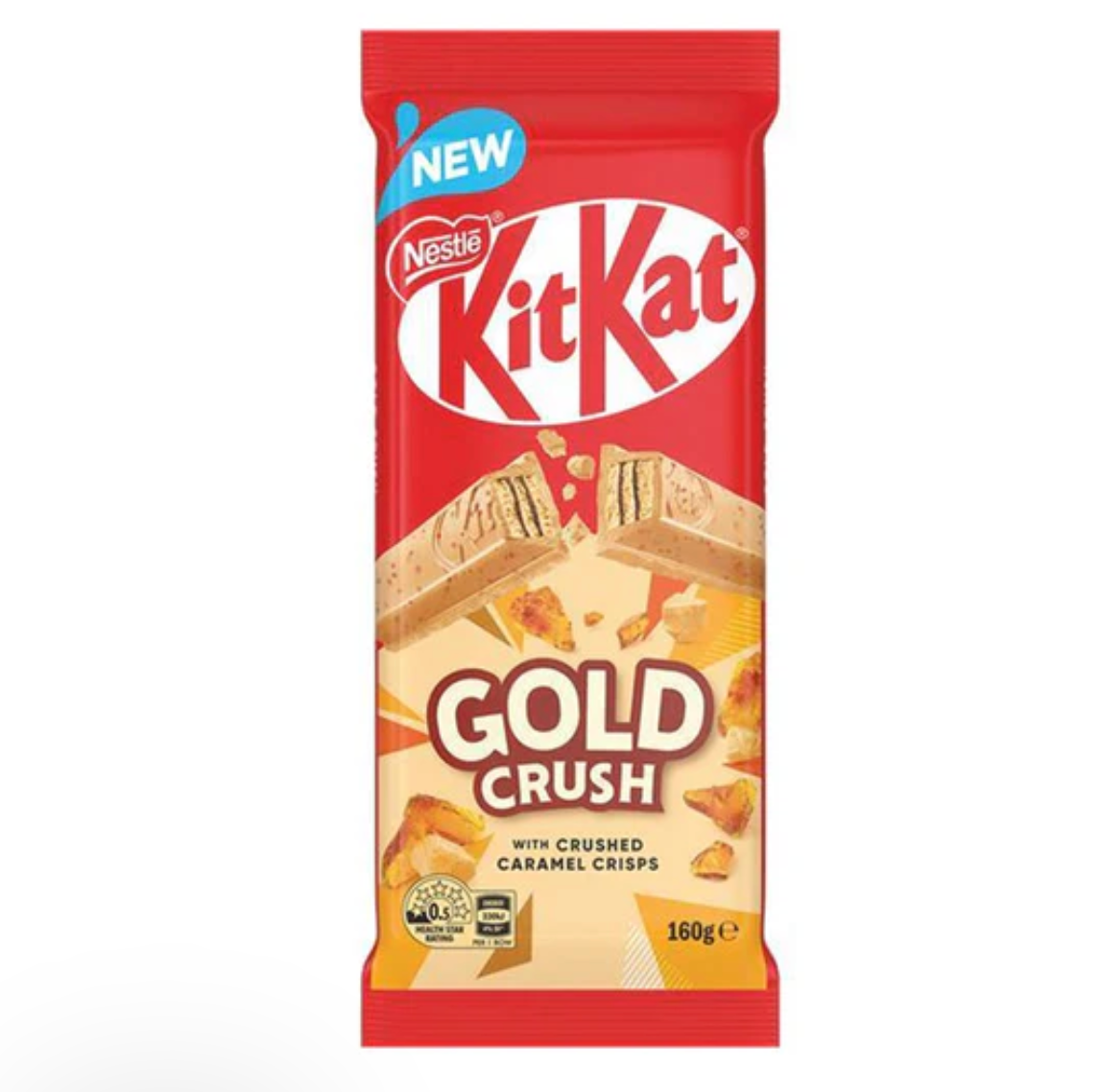 KitKat Gold Crush Chocolate Bar 45 g, golden caramelized wafer covered, ideal for an indulgent break