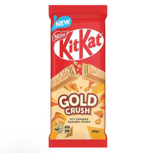 Close-up of KitKat Gold Crush Chocolate Bar 45 g, caramel crisp pieces highlighting texture