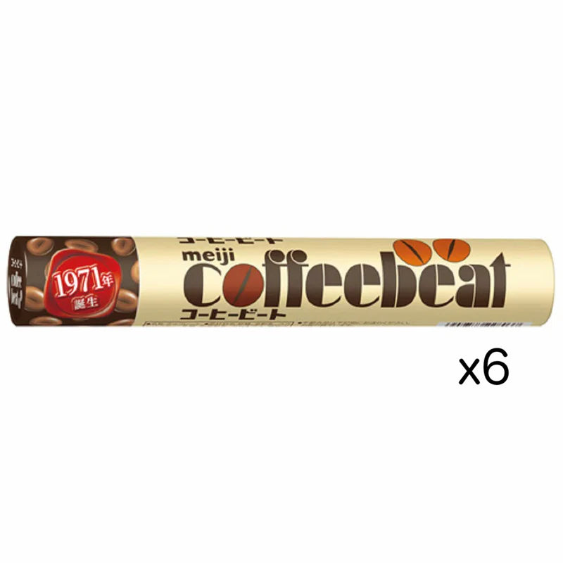 105G Meiji Coffee Beat Jumbo 6 Pack with coffee bean shape, offering bold taste for snackers