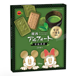 Bourbon Alfort Kansai Disney Uji Matcha, 14-piece box, Disney character matcha chocolate on biscuit