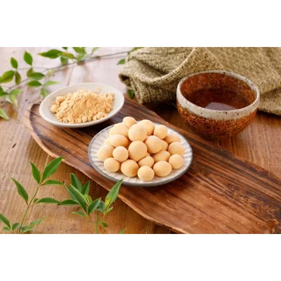 Close-up of Itofu Kinako Covered White Chocolate Fu Protein Snack showing kinako coating